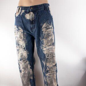 Diamond Stash Straight 42 (41 X 33) Men's Denim Jeans Dark Wash Distressed